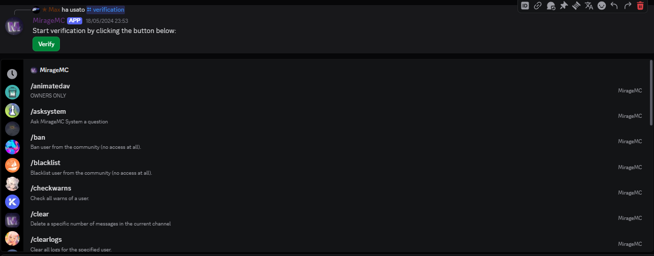 MirageMC Discord Bot Screenshot